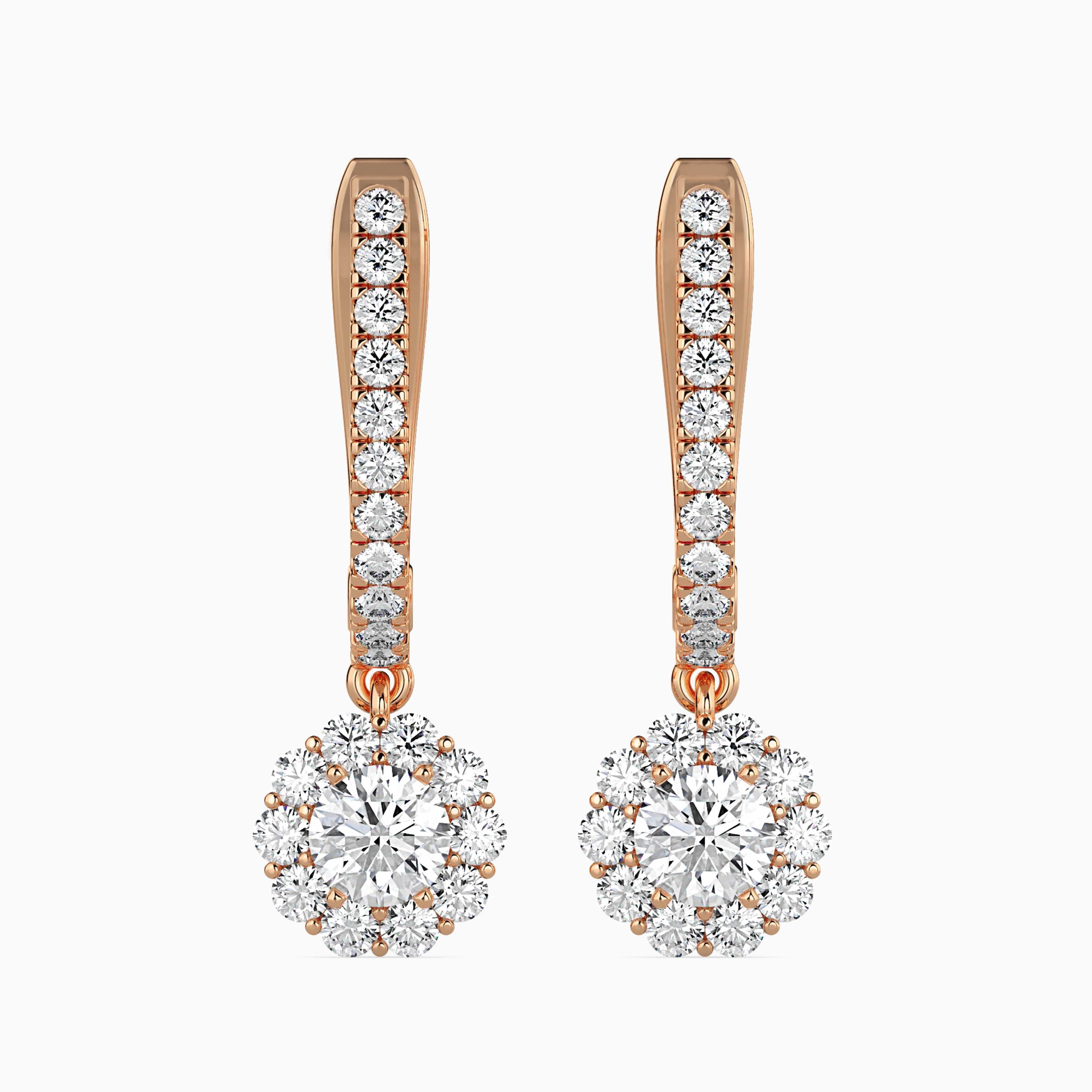 Aretes Rosette Drop de diamantes creados en laboratorio de oro de 18K