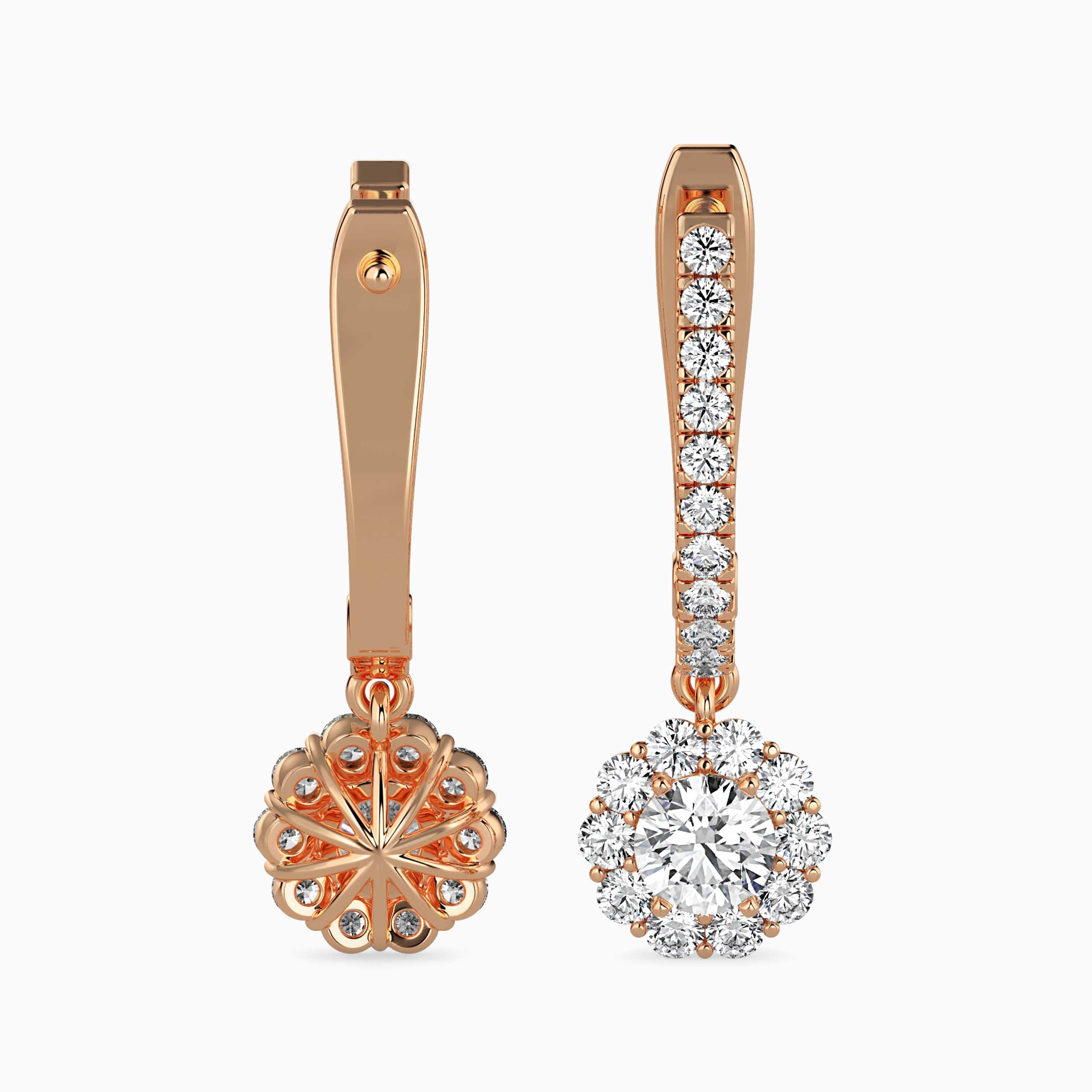 Aretes Rosette Drop de diamantes creados en laboratorio de oro de 18K