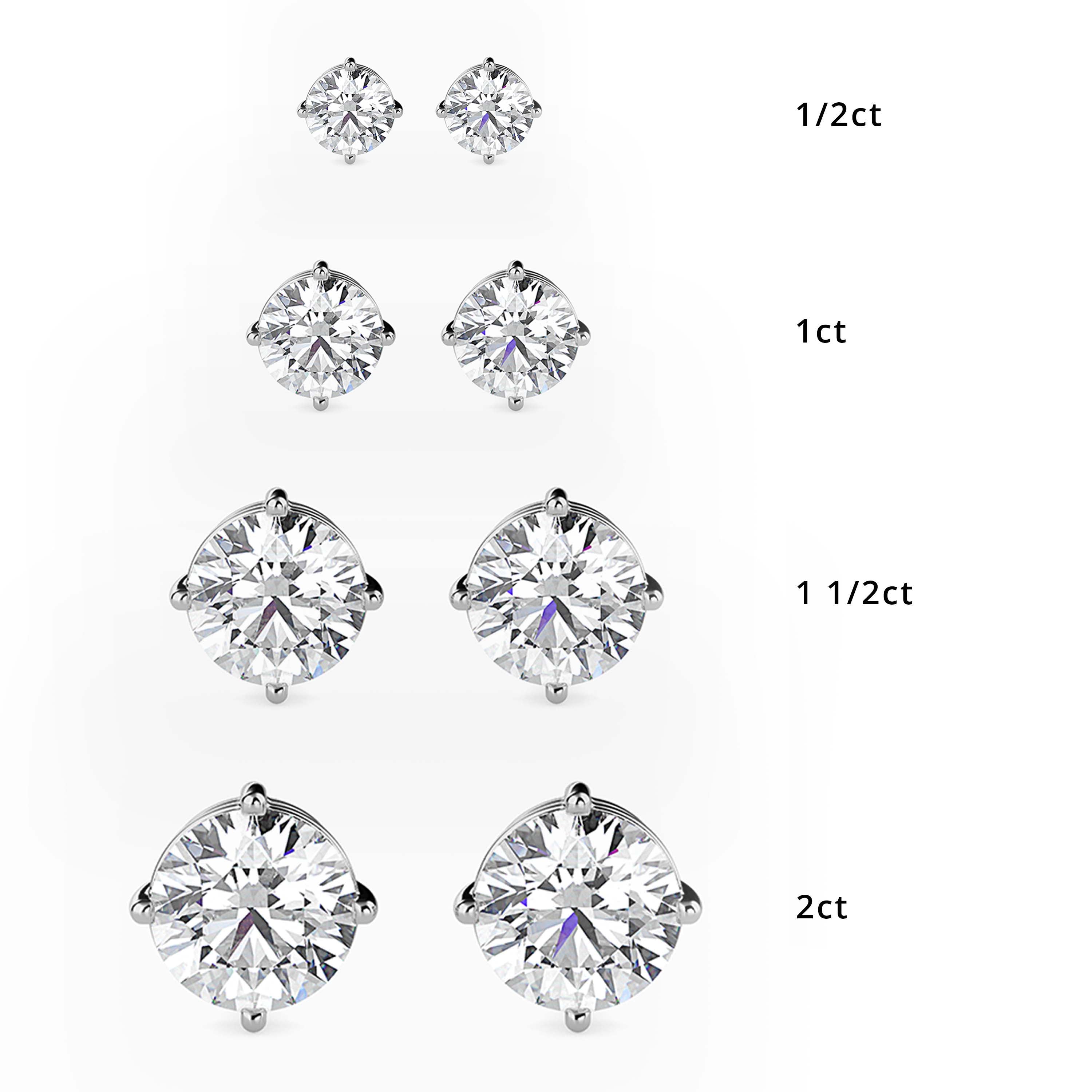 Aretes Four Prong de diamantes creados en laboratorio de oro de 18K